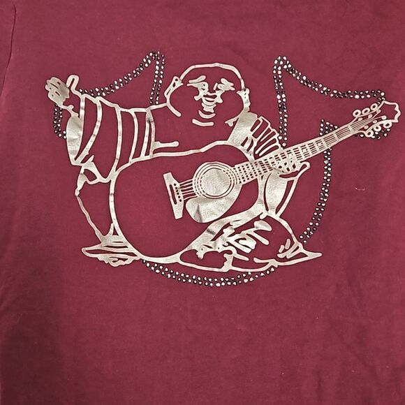 True Religion Women's Rhinestones Short Sleeves T-Shirt XS Burgundy - Picture 5 of 16